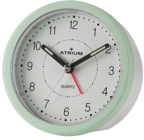 Atrium moderner Design Wecker Analog Quarz ohne Ticken mit Licht und Snooze Weiß Mintgrün Rund A260-3