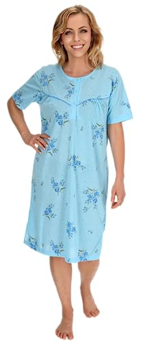 Schuerzenfabrik - Damen Nachthemd Kurzarm Sleepshirt Damen lang kurzärmlig Baumwoll-Mischung Größe XL / 46, blau