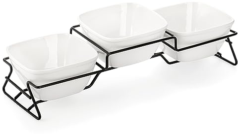 ZENFUN Ramequin carré de 283,5 g avec support en métal, ensemble de service en porcelaine pour chips et trempettes, petits plats de service blancs, plateau de service à condiments pour divertissement,