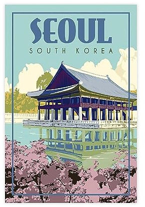 Seoul Südkorea-Poster, Retro-Reiseattraktionen, Zuhause, Wohnzimmer, Club, Café, Kunst, Wanddekoration, Poster, Leinwand, Poster, Schlafzimmer, Dekoration, Sport, Landschaft, Büro, Raumdekoration,