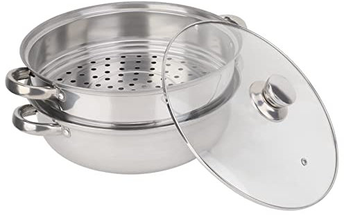 27cm/11in 2-Layer Pot Cooker Double Boiler Soup Steaming Pot, Food Grade Stainless Steel, Glass Lid, Quick Heating, Sturdy Handle, Even Heat Distribution, Energy-Saving
