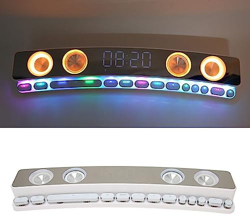 Haut-Parleur d'ordinateur - Bluetooth 5.0 Hi-FI Stereo Haut-Parleur PC Gaming, Haut-Parleur Subwoofer RGB Multifonctionnel avec 13 Boutons mécaniques, E-Display (Blanc)