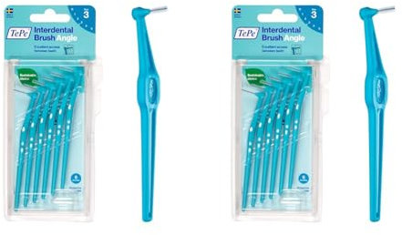 TePe Angle Interdentalbürste Blau (ISO Größe 3: 0,6 mm) / Kontrollierte Reinigung der Zahnzwischenräume auch an schwer zugänglichen Stellen / 1 x 6 Angle Interdentalbürsten (Packung mit 2)