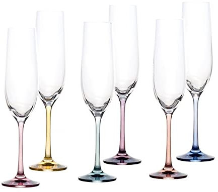 REGALOS LLUNA Set 6 copas cava modelo SPECTRUM 24 cm. cristal colores 19 cl. transparentes colores variados