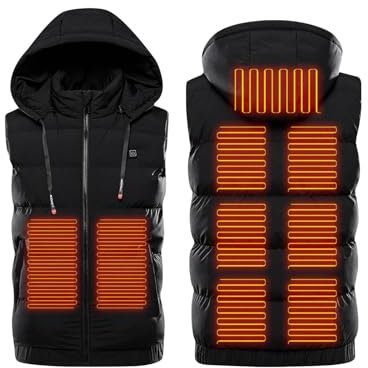 Unisex Heated Gilet with 9 Heating Zones,Winter Hooded Heated Vest for Men Women,USB Charging Heating Body Warmer Electric Heated Jacket with 3 Temperature Levels Windproof Warm Coat for Outdoor