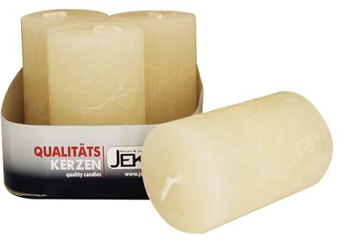 Jeka Kerzen GmbH 4er Tray Ebersbacher rustikale Stumpenkerzen, Creme, (Ø x H) 50 x 80 mm