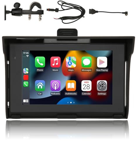 5 Motorcycle GPS Navigation Device with CarPlay, MirrorLink, Android Auto, IP67 Waterproof Touch Screen Car Video Player for Motorcycle, Dual Bluetooth Connection