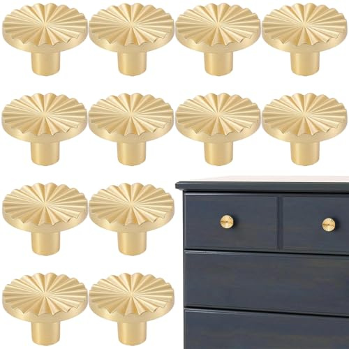 AddLotLot 12 PCS Golden Cabinet knobs Round Golden Cabinet Knobs Kitchen Cabinet Pulls Round Knobs Handles for Kitchen, Bedroom, Bathroom, Vanity Cabinets, Furniture Decoration Accessories