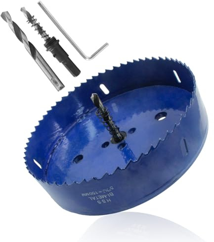 Luomorgo 150mm/5 7/8 inch Hole Saw, 1 1/4 inch Cutting Depth | HSS Bi-Metal, Hole Cutter, For Wood Cornhole Boards Plastic Drywall & Metal Sheet