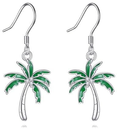 URONE Palm Tree Earrings 925 Sterling Silver Palm Tree Dangle Earrings Tropical Jewellery for Women