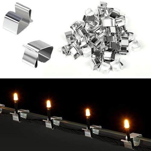 lurora2021 100 Stücke Dachrinnenhaken für Lichterketten Edelstahl Dachrinnenhaken Metall Licht Haken Clip Outdoor Manganstahl-Clips für Eiszapfenlampen Und Led-Lichterkette, für Outdoor,Küche,Garten
