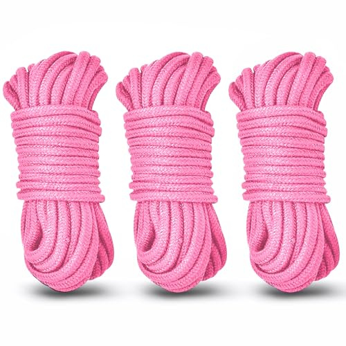 Aorgasms Cuerda de Sexo Bondage BDSM - 3x5M Cuerda de Algodón Sexo para BDSM Principiantes, 8MM Cuerdas Shibari Sexo Bondage Kit Fetiche SM Juego Juguetes Sexuales para Mujeres Parejas(Rosa)