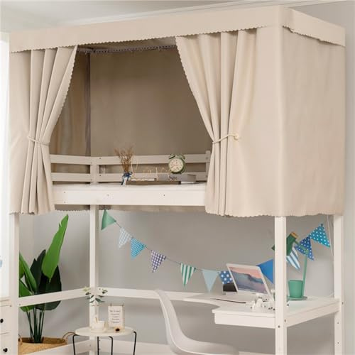 Treer Bettvorhang Hochbett Etagenbett, Blackout Vorhänge Staubdicht Betthimmel Hochbett Etagenbett Kinder Bettzelt Schlafsaal Bettvorhänge für Studentenwohnmein Kinderzimmer (Beige,1.5x2M)