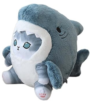Mofusand Shark Cat Plush Toy, 8inch Cute Fried Shrimp Shark Kitty Plush Stuffed Animals Doll, Kawaii Shark Cat Plush Pillow Toy Birthday for Kids Boys Girls (Blue Grey)