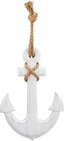 Seaside No.64 - Ancora marittima in legno MDF – oggetto decorativo nautico in bianco con rugiada – simbolo del mare nordico in stile vintage shabby used – piccolo e grande come gancio da parete o come
