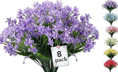 Siganorpy 8 Pcs Artificial Daffodils Flowers Outdoor Table Vase Artificial Flowers Resistant Fake Flowers Faux Flowers Shrubs for Indoor Outside Garden Porch Window Box Home Decoration (Purple)