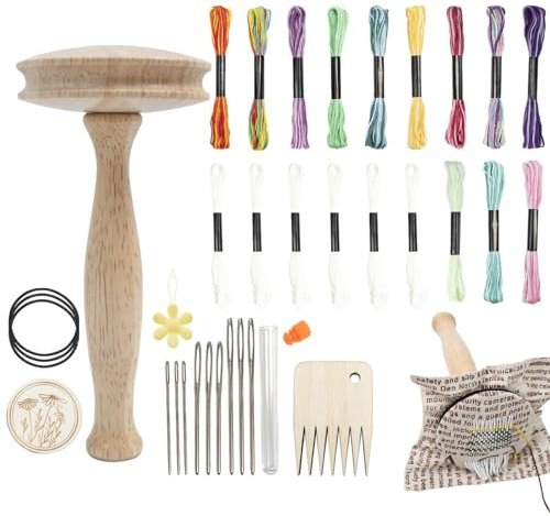 -Stopfpilz, Stopffaden-Pilz-Set, Keksform Mit Holzgriff-Aufbewahrung, Komplettes Stopfset Für Anfänger, Schnelles Ausbessern Von Jeanssocken, Kunstvolle Muster, Reparatur Von Blutgerinnse