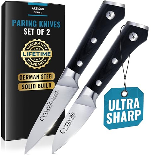 Cutluxe Paring Knife Set – 4 Fruit and 3 Peeling Knives – Small Knife with Razor Sharp Blade – High Carbon German Steel, Full Tang & Ergonomic Handle Design – Artisan Series