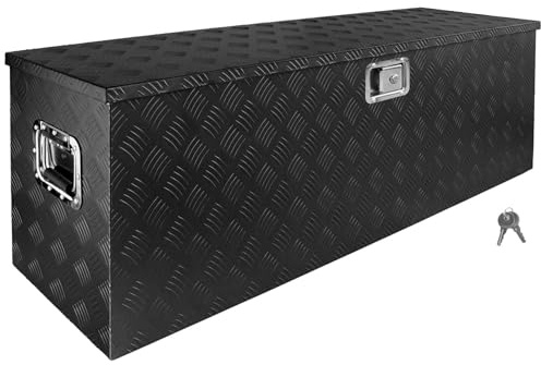 Trucky Truckbox Aluminium Abschließbar Deichselbox Alu Kiste Anhängerbox | Modell D210, 128x39x46cm, Schwarz, Robustes Riffelblech, Auto, Hobby, Werkstatt