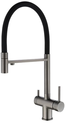 XJTNLB Grifo Osmosis 3 Vias Extraible Doble Asa Grifo de Cocina 3 en 1 Doble Salida de Agua Grifos Osmosis Fregadero Gris Pistola