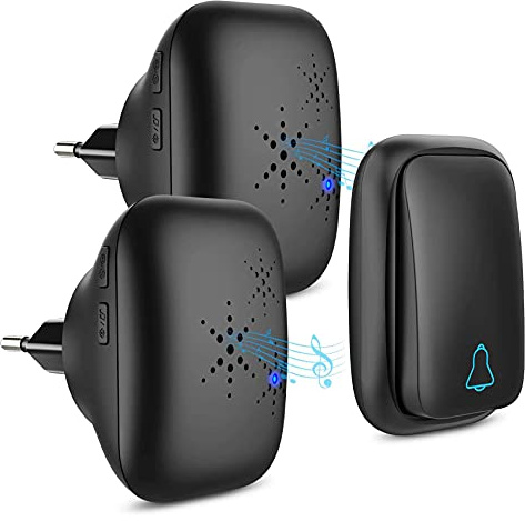 Jolsaawie Campanello Fili Impermeabile Pulsante Autoalimentato Set di Campanelli Intelligenti Home Welcome Campanello per Esterni Ricevitore Spina UE Nero