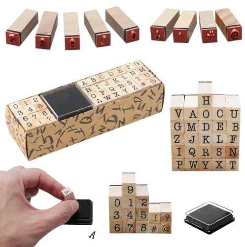 40 Buchstaben Stempel Holzstempel Alphabet Zahlen und Buchstaben Buchstabenstempel Set Stempel Alphabet Klein,Stempelset Buchstaben mit Stempelkissen zum Basteln und für Die Kartenherstellung Alphabet