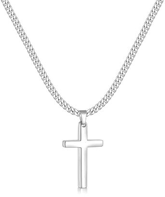 Zinvefa Kreuz Kette Herren Edelstahl Anhänger Kreuz Halskette Silber/Schwarz/Gold,Anhänger 15 * 28mm - 50 * 30mm