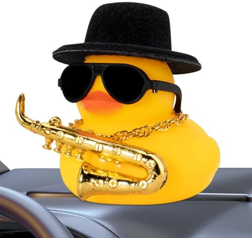 Pato de Coche, patitos de Goma chirriantes, para el Tablero de Instrumentos Musicales, Collar, Gafas de Sol, Sombrero, Accesorios de decoración de Coche