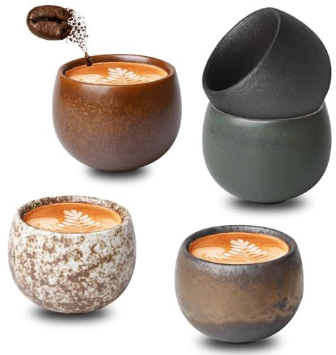 Set di 5 tazze da caffè Timeout Mini, 5 tazze da 50 ml con pareti spesse in gres, realizzate a mano, in porcellana, design moderno, idea regalo lavabile in lavastoviglie