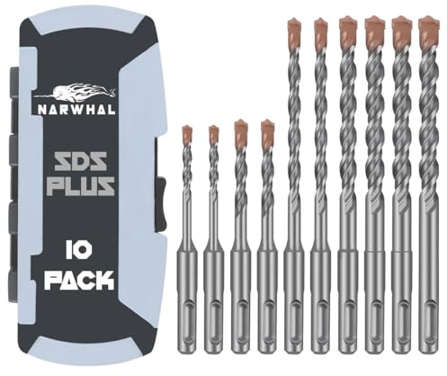 SDS Plus Rotary Hammer Drill Bit Set (10 Pack - 1/8, 1/4, 5/16, 3/8, and 1/2) Carbide Tipped - Perfect for Drilling Through Concrete, Cement, Stone, Brick, Ceramic Pots, & More!