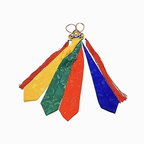 PAAWBW Drapeaux de prière tibétains, décor de prière, Tambour de Fleurs brodé de Cinq Couleurs de Style tibétain de 46cm et Ornements de Ruban à Pampilles