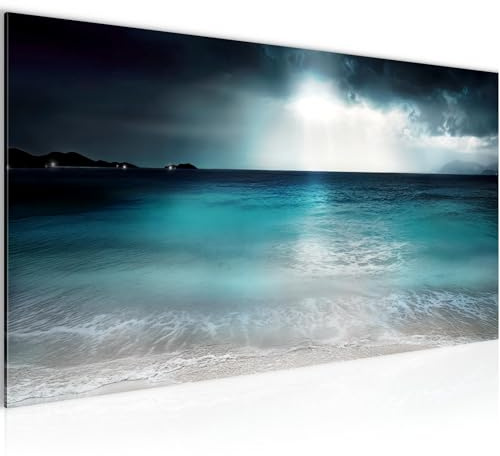 Runa Art Wandbild Meer 100 x 40 cm Modern Bild auf Vlies Leinwand Nacht Natur Wohnzimmer Schlafzimmer Blau 055312a