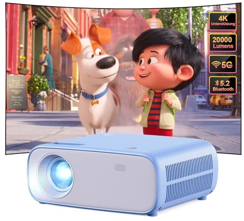 Proiettore con WiFi e Bluetooth 5.2, Full HD 1080P, 4K supporto videoproiettore, HD Display Mini Retroproiettore (blu)