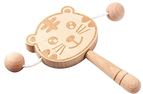 CIYODO Sonajero De Ñiño Musical De Madera Maciza, Tamaño Pequeño, Doble Cara Forma De Tigre, Juguete Educativo Temprano Para Bebés y Niños, Adecuado Para Desarrollo Sensorial y Coordinación,