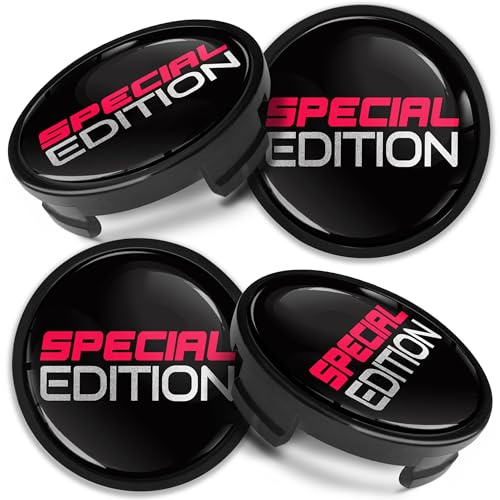 Biomar Labs 4 x 54 mm Tapas de Ruedas Compatible con Ford Tapacubos de Centro Llantas Aluminio Edición Especial Negro Rojo Plata CF 56
