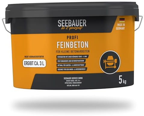 SEEBAUER diy® Feinbeton | Herstellung von Zementestrichen | Reparieren von Betonfußböden | Fertig-Beton zum Betonieren von nicht statischen Bauteilen | Wiederverschließbar (5 kg)
