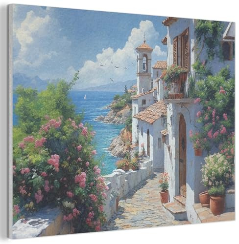 MuchoWow© Wandbilder aus Filz Schlafzimmer Home Deko Wohnung Bild - Blumen | 100x70 cm - Wohnzimmer Filzbild Wand Bilder Wanddeko Wall Decor Häuser - Meer - Bäume