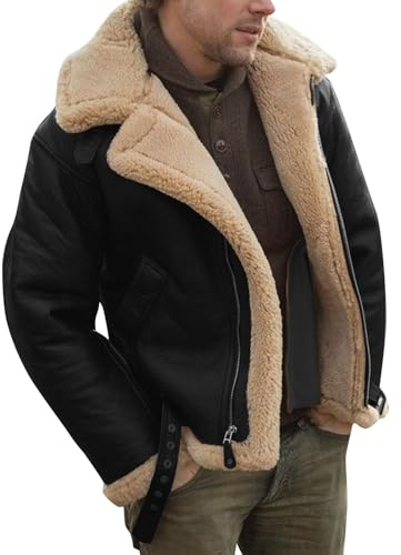 Generisch Winterjacke Herren Fleecejacke ÜBergangsjacke Winter Lederjacke Blouson Jacke WäRme Fleece GefüTterte Jacken Stehkragen Winterparka Outdoorjacke Winddicht Mit Taschen ReißVerschluss
