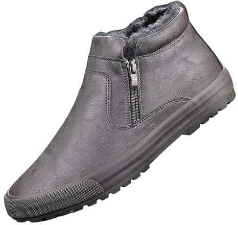 Generisch Men's Winter Boots, Lined Thermal Boots, Comfortable Hiking Boots, Warm Slip-On Boots, Thick Sole, Snow Boots, Non-Slip Ankle Boots, Winter Boots, Flat Boots with Zip, coffee, 9.5 UK