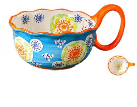 Large Soup Bowl with Handle, 900ml Noodles Bowl, Large Mug, Cereal Breakfast Cup, Suitable for Milk Desserts, Oatmeal, Microwave Safe, 30oz (Blue)
