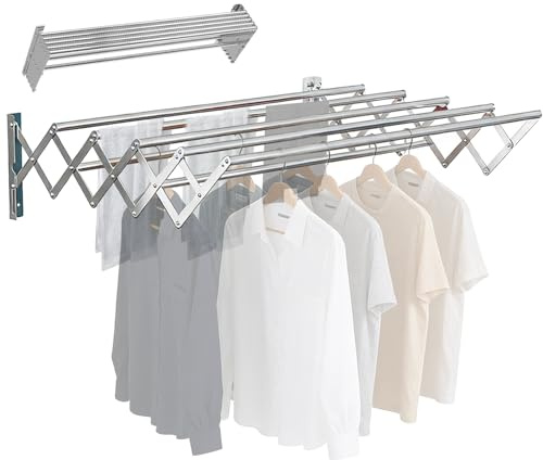 Ayolofei Wäscheständer Wandmontage mit 7 Stangen, Länge verstellbar von 65 bis 127 cm Wandtrockner Ausziehbar, Wandtrockner Ausziehbar,platzsparender Aufhängearm für Balkon und Innenbereich