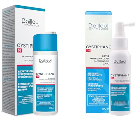 Bailleul | Bundle Cystiphane DS Anti-Pelliculaire Intensif | Shampoing 200 ml + Lotion 100 ml | États Pelliculaires Intenses & Persistants | Apaise Rougeurs & Démangeaisons