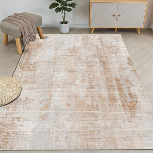WUTONG Waschbarer Teppich 80x120cm Hellbraun Sand, Kleiner Weich Kurzflor Teppich Schlafzimmer, Vintage Abstrakt rutschfeste Fußmatte für Flur,Küche,Bettvorleger