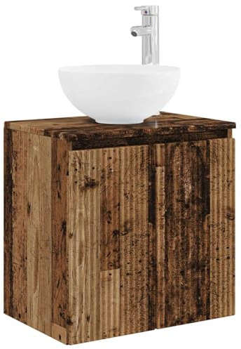 Yisssmeng Lavabo da parete effetto legno anticato, lavabo con mobiletto inferiore, 49,5 x 35 x 63 cm, salvaspazio, per bagno e WC degli ospiti, mobile da bagno in robusto legno