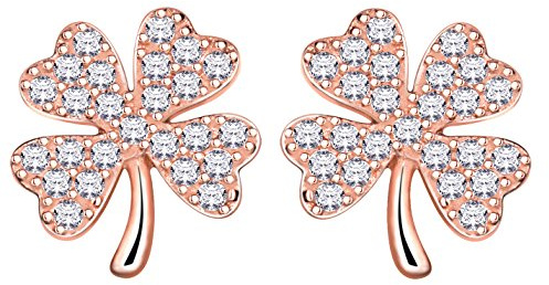 Yumilok Roségold 925 Sterling Silber Zirkonia Vierblättriges Kleeblatt Ohrstecker Ohrringe Hypoallergen Ohrschmuck für Damen Mädchen