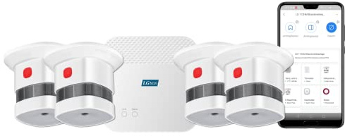 LGtron Funk Rauchmelder EN14604 in vernetzbaren Lan Wlan Brandmeldeanlage App Alarm-Nachricht Alarmton Alarmzentrale + Rauchwarnmelder Set