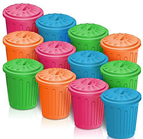 ArtCreativity 12 Pack Mini Trash Cans for Desks – Miniature Trash Can Toys for Kids, Small Garbage Can Party Favors, Toy Trash Can Pencil Holder, Fun Desk Organizer in Assorted Colors