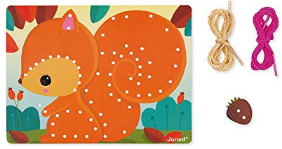 Janod - Fädelspiel-Karten Tiere - Baby- und Kleinkindspielzeug - Entwicklung von Geschicklichkeit und Kreativität - Ab 4 Jahren, J05313