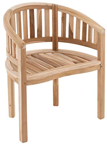 DIVERO Bananenstuhl Miami geschwungen aus Teak Holz, unbehandelt – Reine Handarbeit – Farbe: Natur-Braun