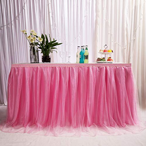 MYMM 3ft / 91cm Rosa Gonna da Tavolo, Garza da scrivania in Tulle Romantico, Decorazione da tavola, tovaglia da Tavolo per Tutu con Fiocchi di Neve, per Shower, Matrimonio, Compleanno,Natale